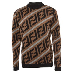 Fendi Brown FF Intarsia Lurex Knit Prints-On Pullover M