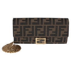 Fendi Brown FF Jacquard Canvas Baguette Wallet On Chain