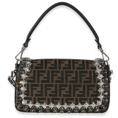 Fendi Brown FF Jacquard Strass Crystal Embellished Baguette Bag