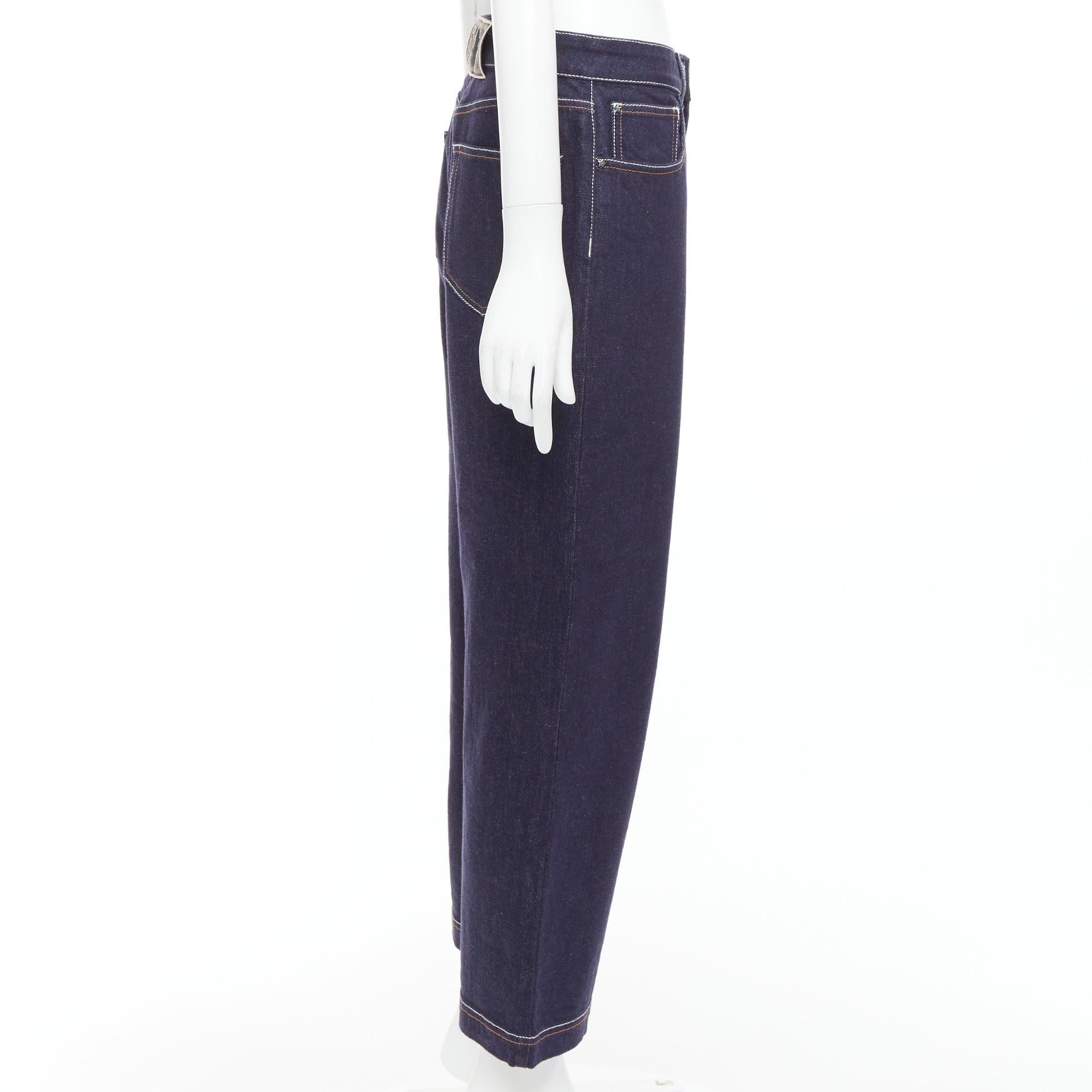 FENDI brown FF logo patch contrast stitch cropped wide leg jeans IT44 L In Excellent Condition For Sale In Hong Kong, NT