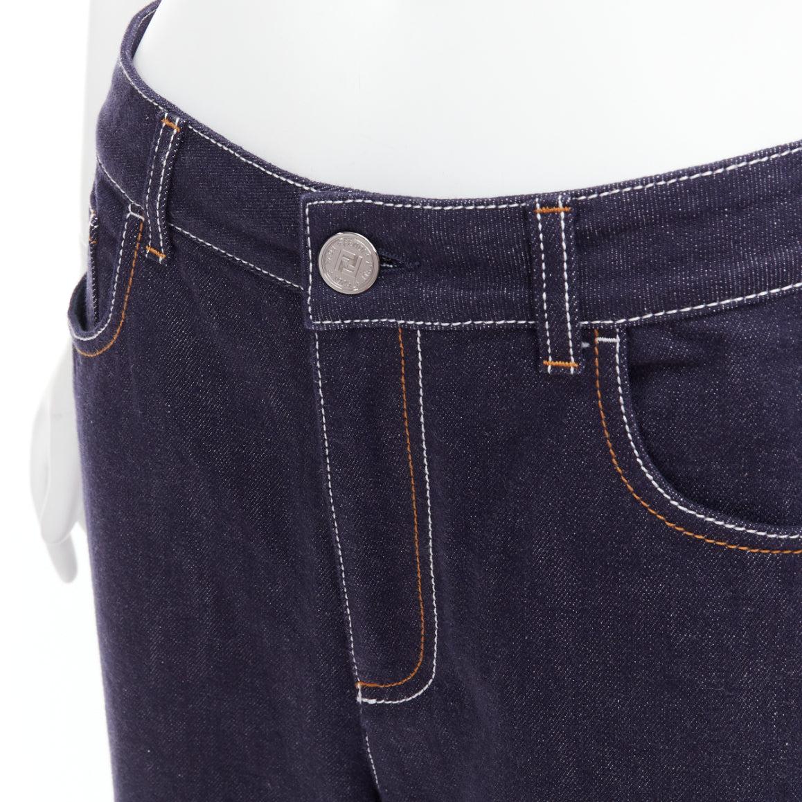 FENDI brown FF logo patch contrast stitch cropped wide leg jeans IT44 L For Sale 2
