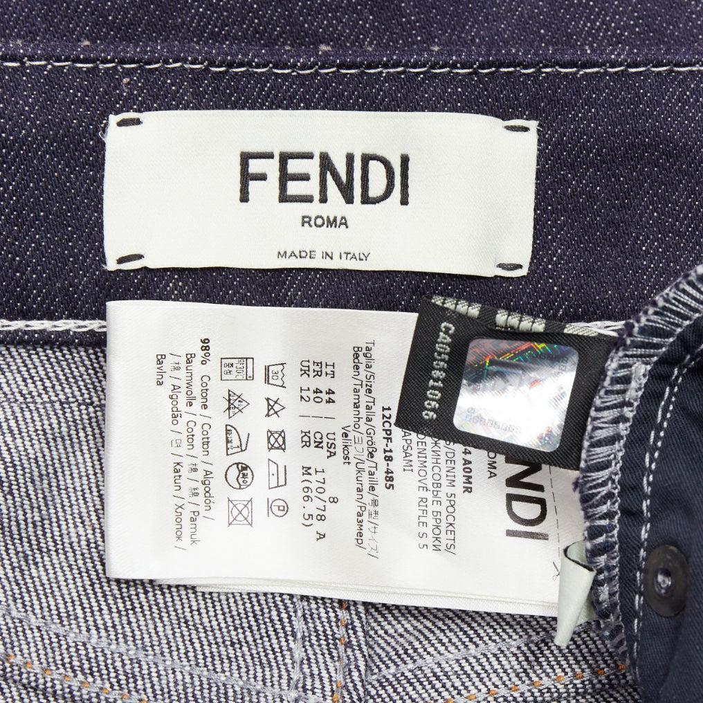 FENDI brown FF logo patch contrast stitch cropped wide leg jeans IT44 L For Sale 3