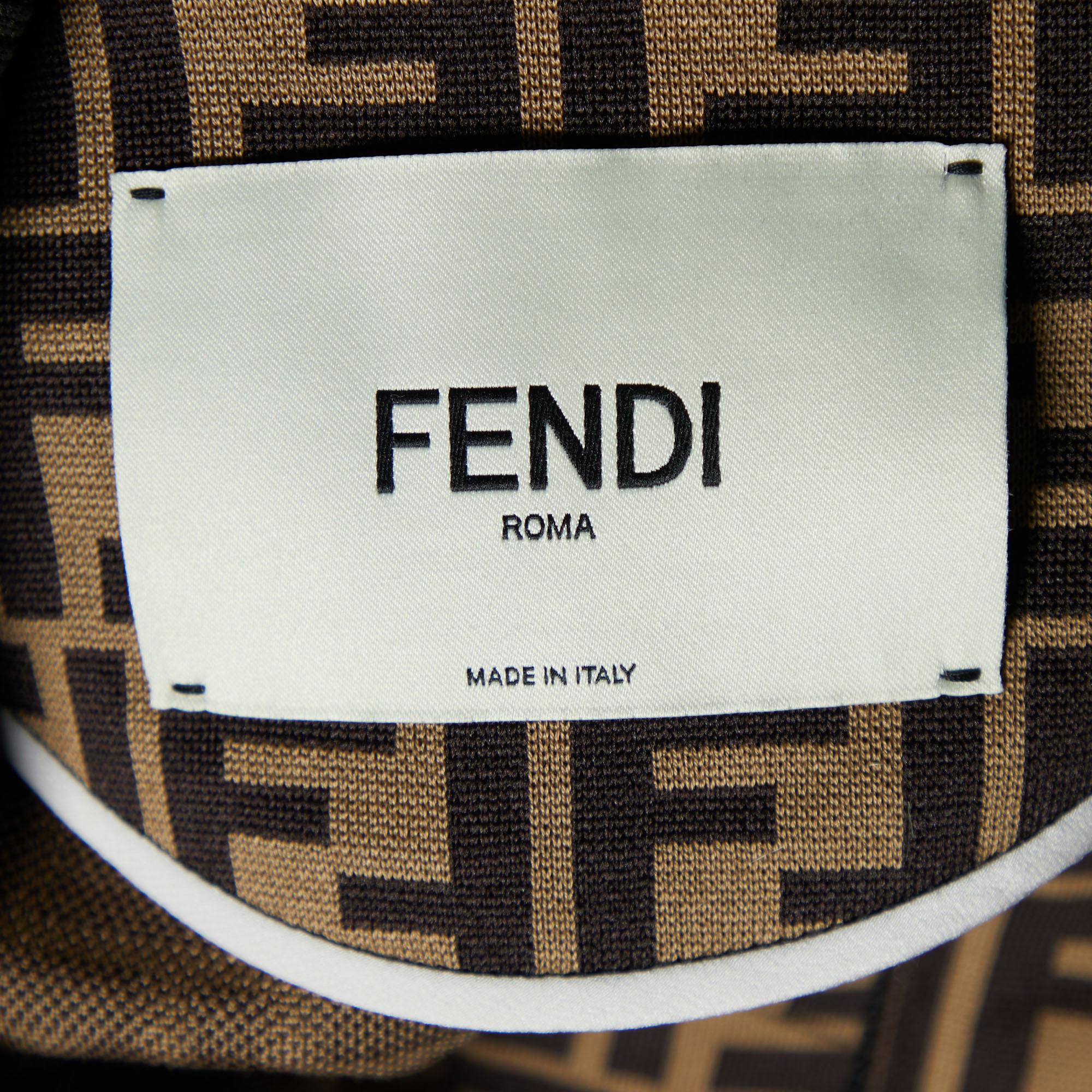 Fendi Brown Logo FF Pattern Jersey Oversized Zip Up Jacket M Excellent état - En vente à Dubai, Al Qouz 2