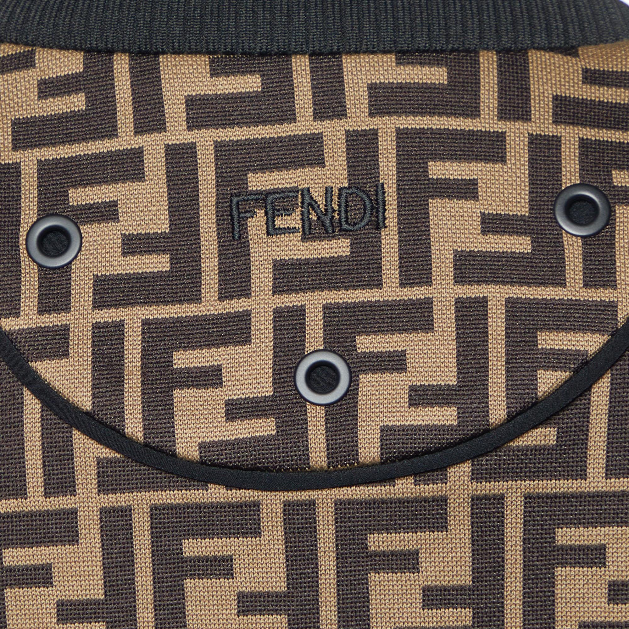 Fendi Brown Logo FF Pattern Jersey Oversized Zip Up Jacket M en vente 1
