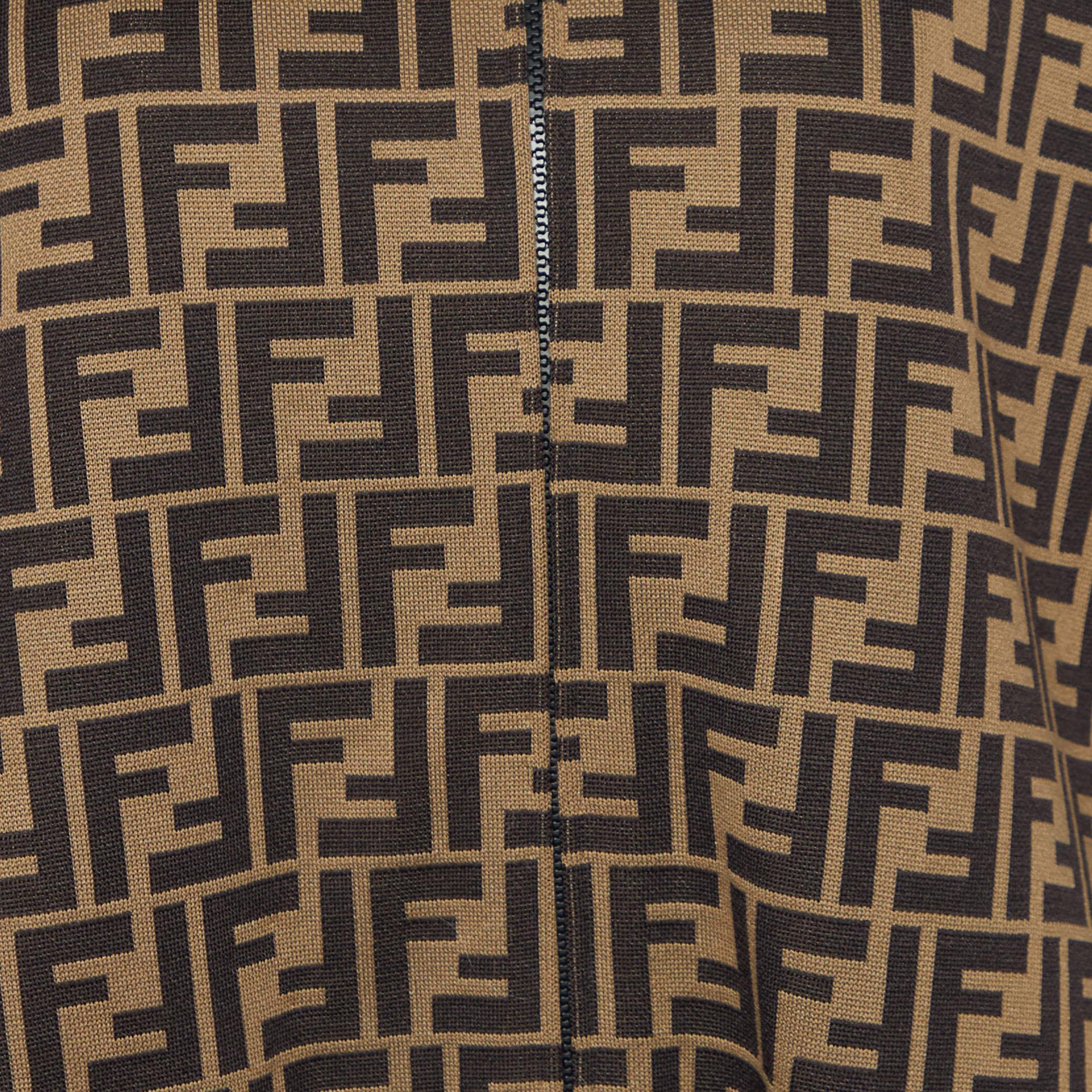 Fendi Brown FF Logo Pattern Jersey Oversized Zip Up Jacket M For Sale ...