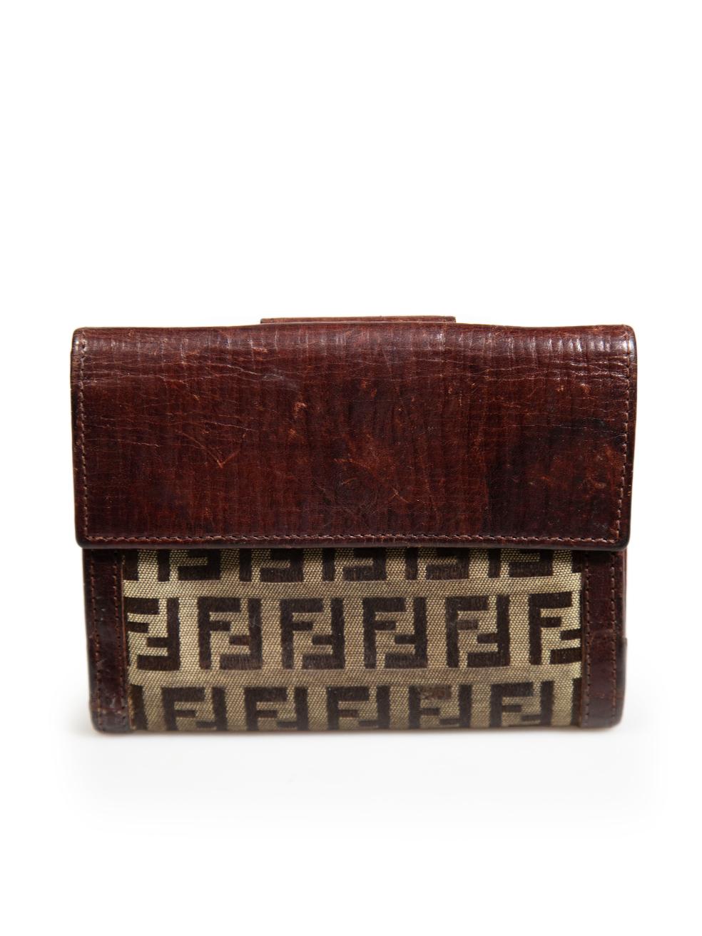 Black Fendi Brown FF Logo Zucchino Bifold Wallet