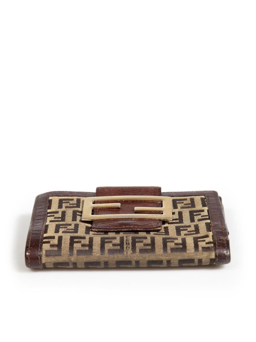 Fendi Brown FF Logo Zucchino Bifold Wallet In Good Condition In London, GB