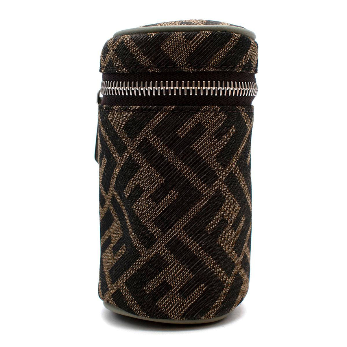 Fendi Brown FF Monogram Canvas Thermic Bag Charm

- Made of soft canvas 
- Iconic FF monogram pattern 
- Contrasting green leather piping 
- Zip fastening to the top 
- Silver tone hardware 
- Thermic lining 
- Keyring and carabiner
- Original box
-