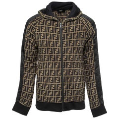 Fendi Brown FF Monogram Fleece Logo Tape Trimmed Jacket L