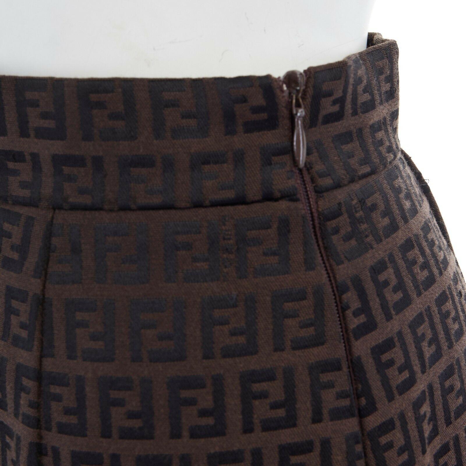 Women's FENDI brown FF monogram jacquard slit back knee length pencil skirt IT40