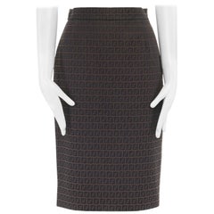 FENDI brown FF monogram jacquard slit back knee length pencil skirt IT40