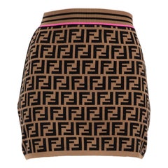 Fendi Brown FF Monogram Knit Mini Skirt Size XXS