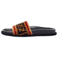 Fendi Brown FF Velvet Monogram Slide Sandals Size 38