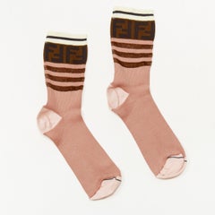 FENDI brown FF Zucca monogram pink striped socks