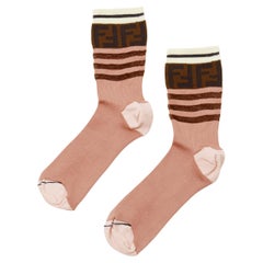 FENDI brown FF Zucca monogram pink striped socks