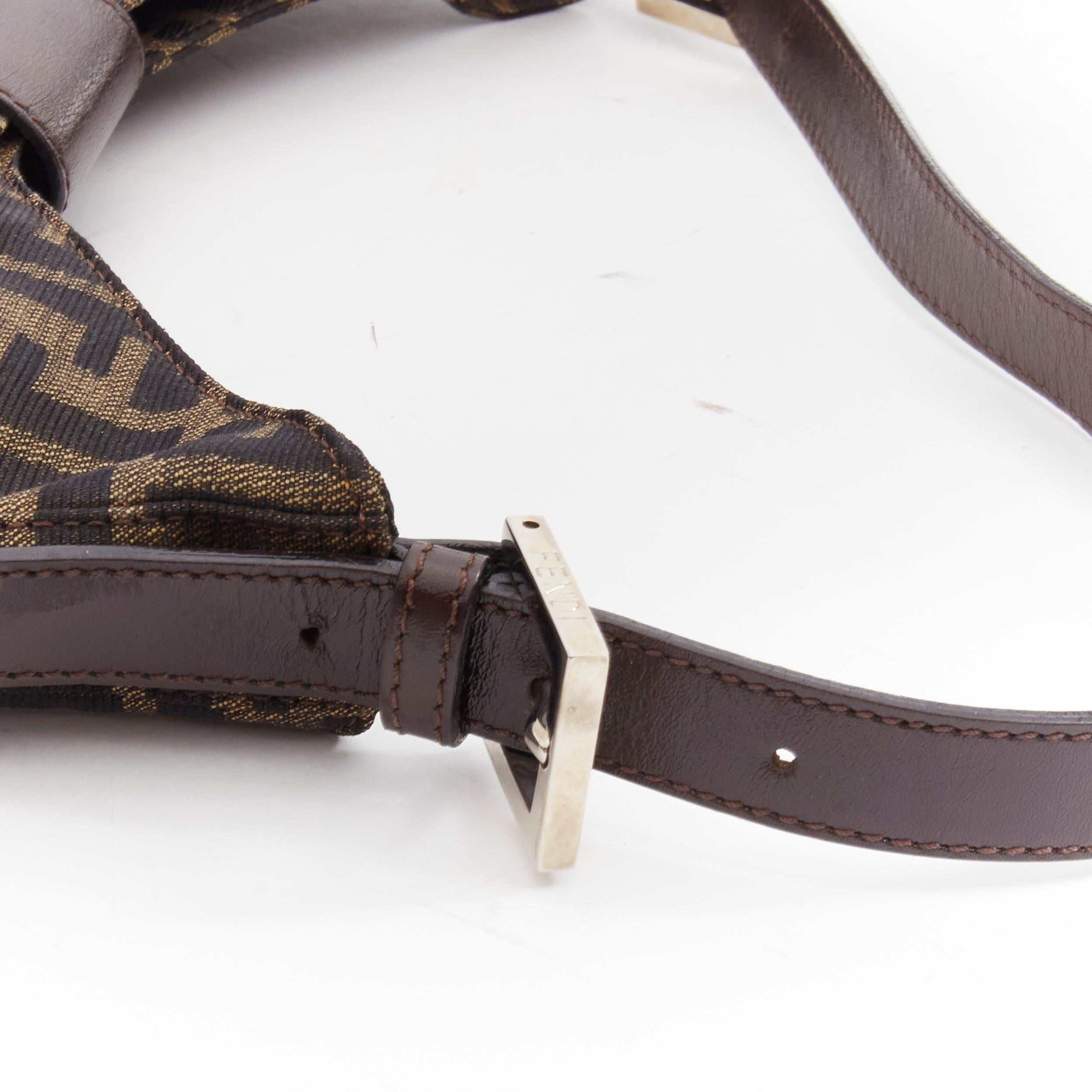 FENDI brown FF Zucca monogram silver buckle top handle underarm hobo bag 4