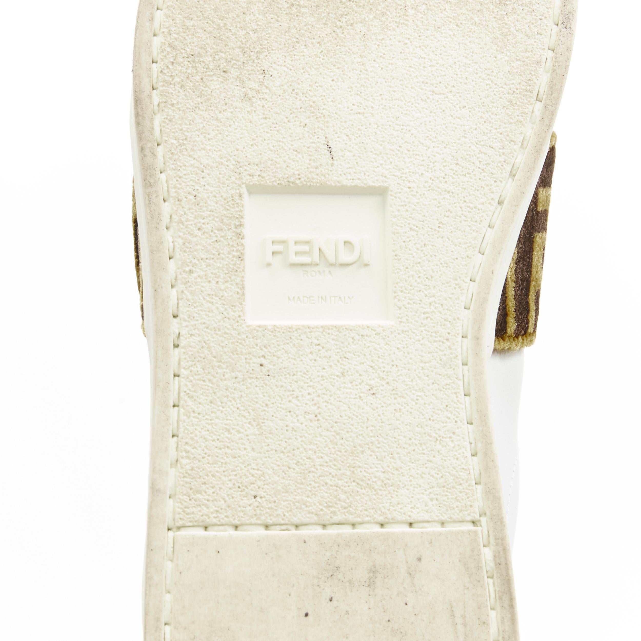 FENDI brown FF Zucca monogram velvet strap white leather sneaker EU36 5