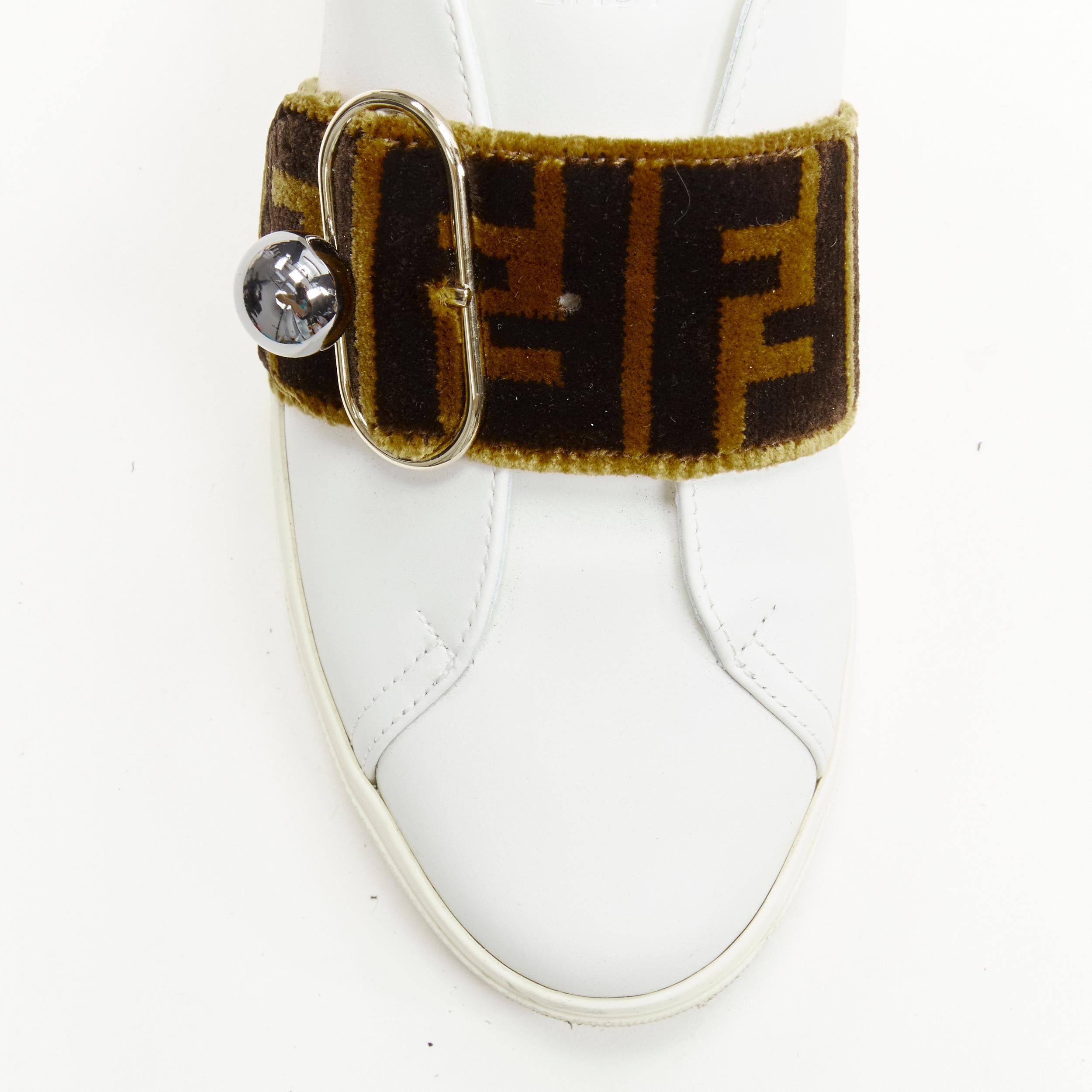 FENDI brown FF Zucca monogram velvet strap white leather sneaker EU36 1