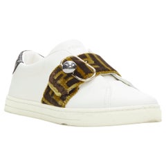 FENDI brown FF Zucca monogram velvet strap white leather sneaker EU36