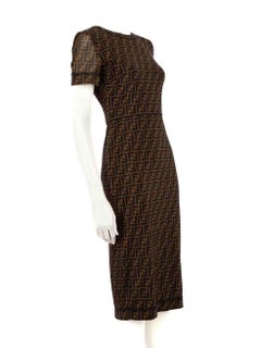 Fendi Brown FF Zucca Print Mesh Midi Dress Size XS