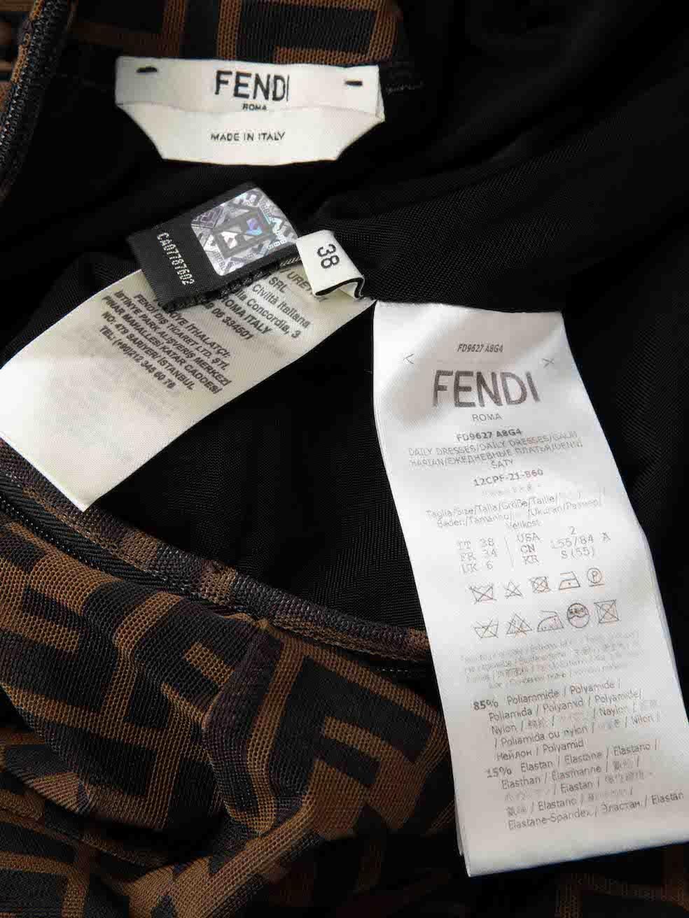 Fendi Brown FF Zucca Print Mesh Midi Dress Size XS For Sale 1