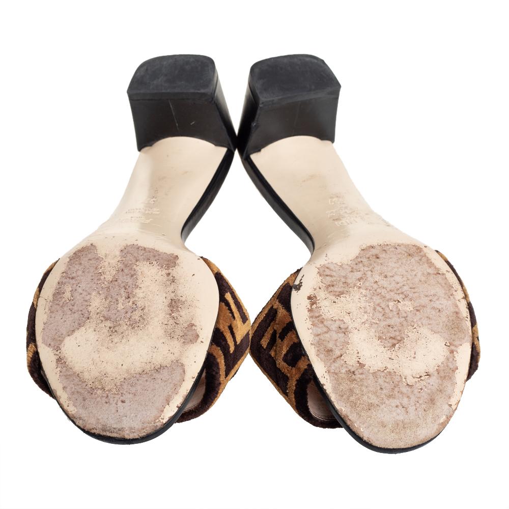 Women's Fendi Brown FF Zucca Velvet Slide Sandals Size 37