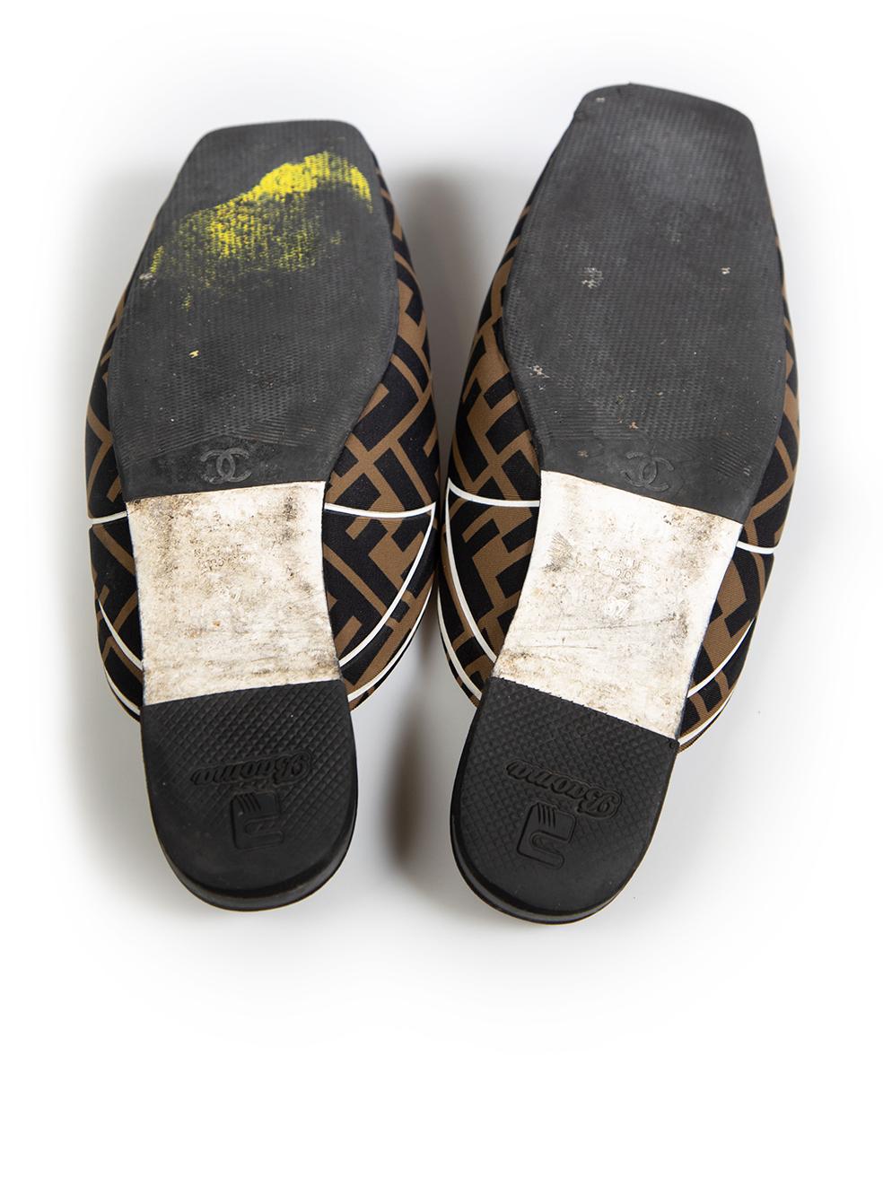 Fendi Brown Freedom Zucca FF Mules Size IT 37 In Good Condition In London, GB