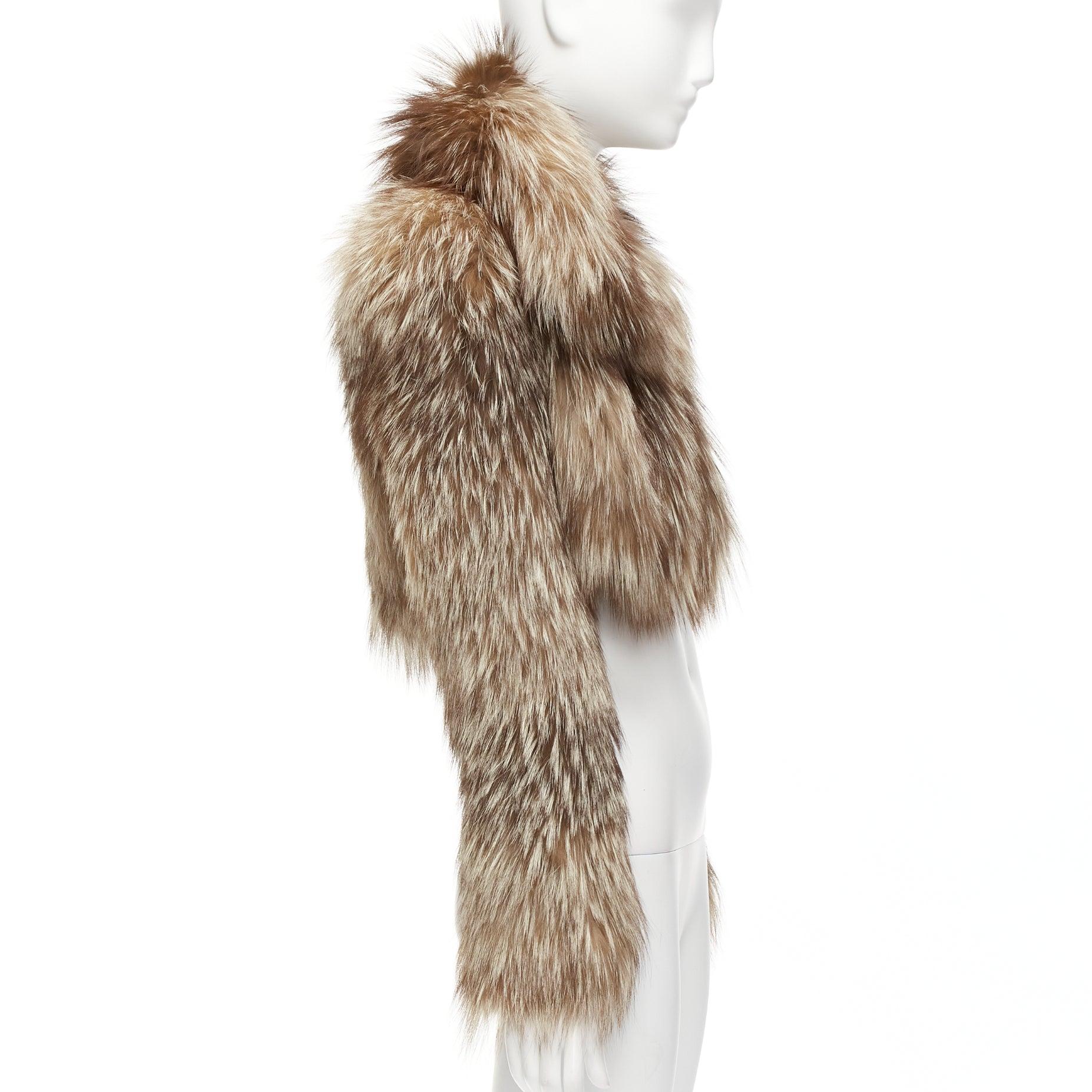 FENDI brown fur long sleeve crop jacket with detachable collar IT36 XXS In Excellent Condition For Sale In Hong Kong, NT