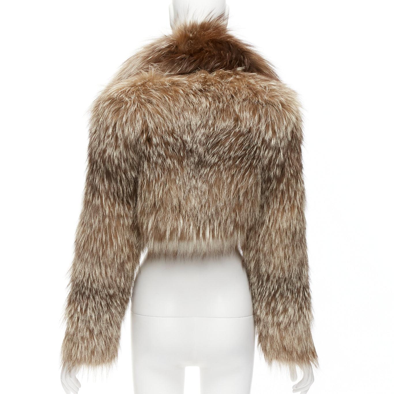 FENDI brown fur long sleeve crop jacket with detachable collar IT36 XXS For Sale 1