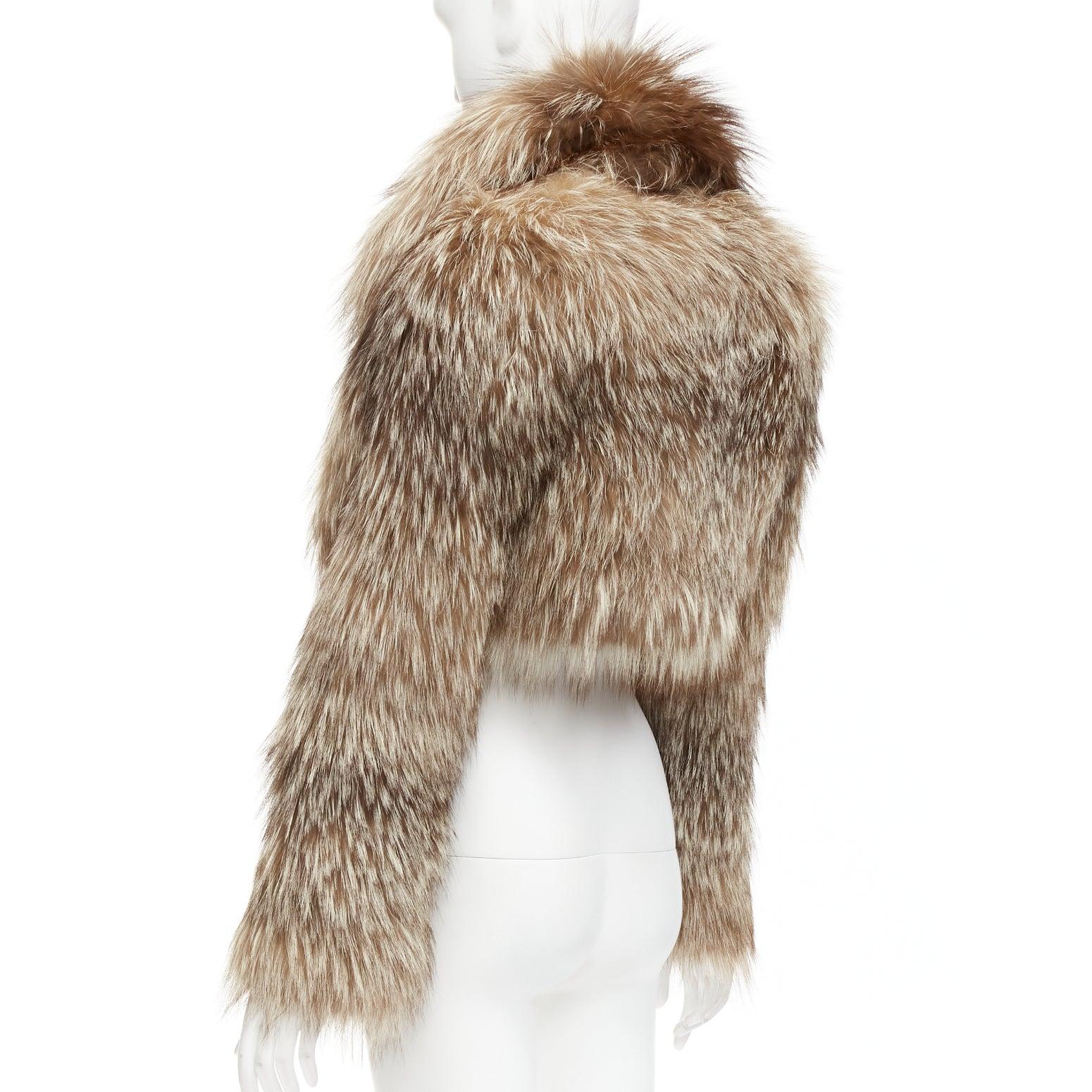 FENDI brown fur long sleeve crop jacket with detachable collar IT36 XXS For Sale 1
