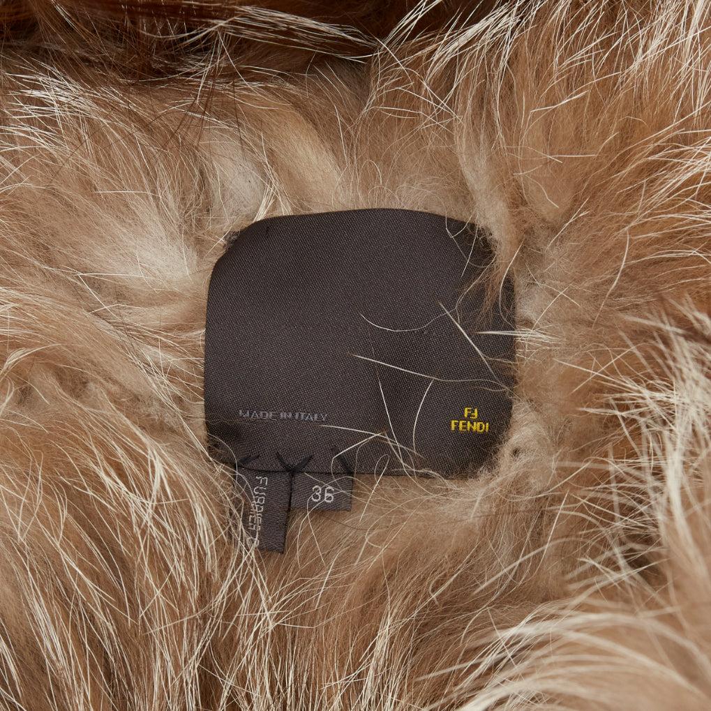 FENDI brown fur long sleeve crop jacket with detachable collar IT36 XXS For Sale 3