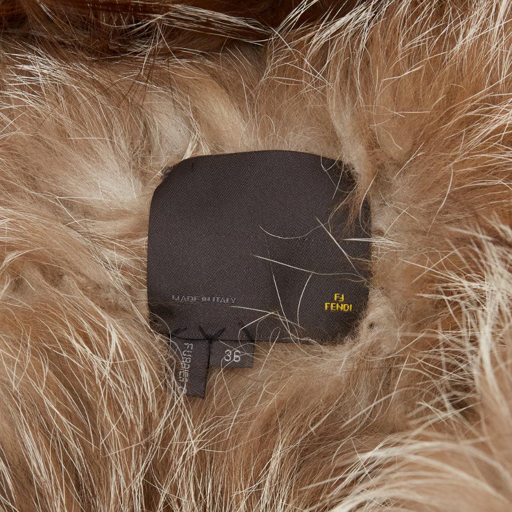 FENDI brown fur long sleeve crop jacket with detachable collar IT36 XXS For Sale 4