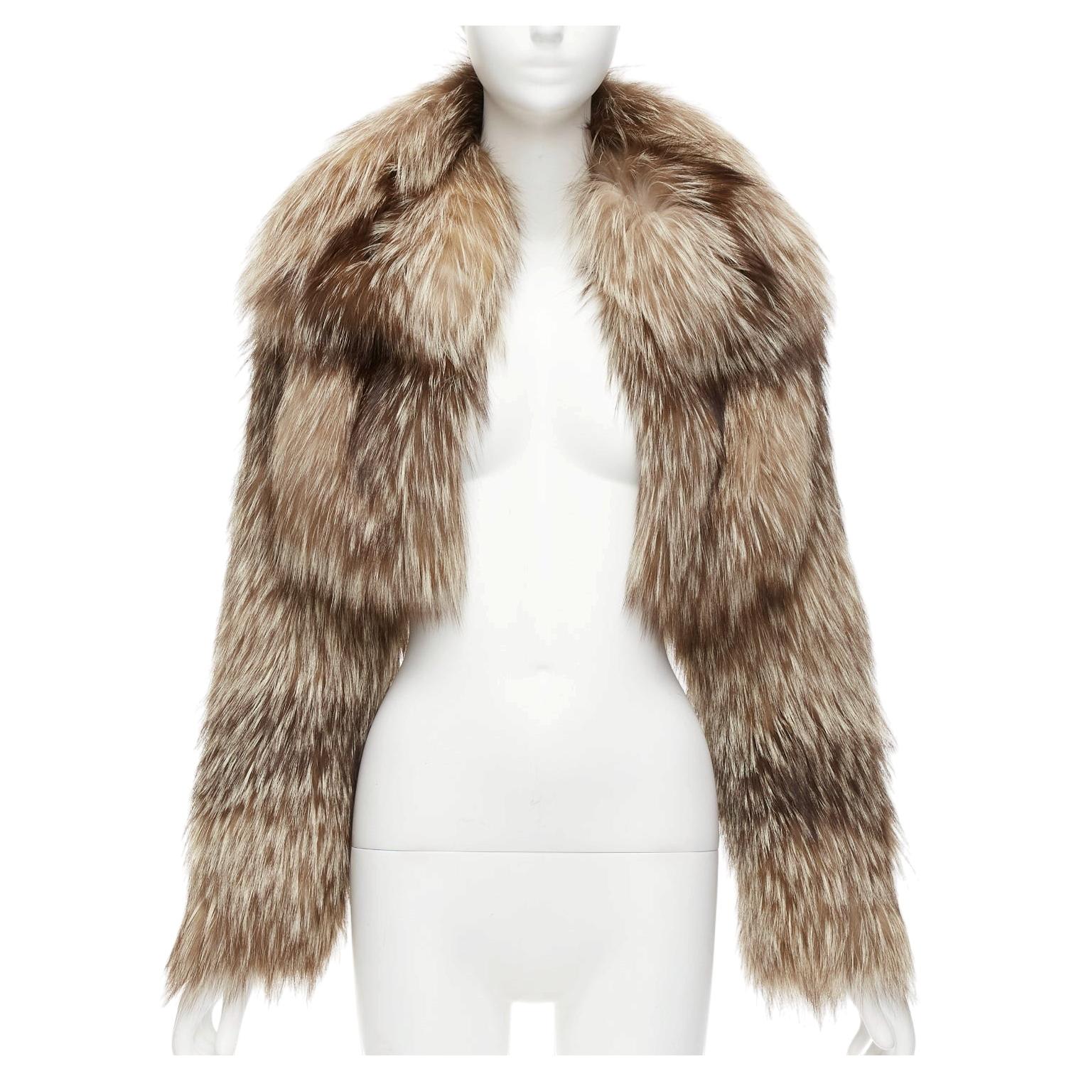 FENDI brown fur long sleeve crop jacket with detachable collar IT36 XXS