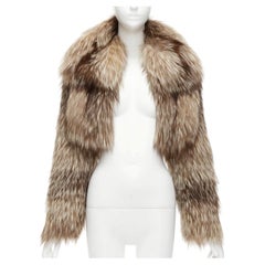 Fendi giacca crop a maniche lunghe in pelliccia marrone con collo staccabile IT36 XXS
