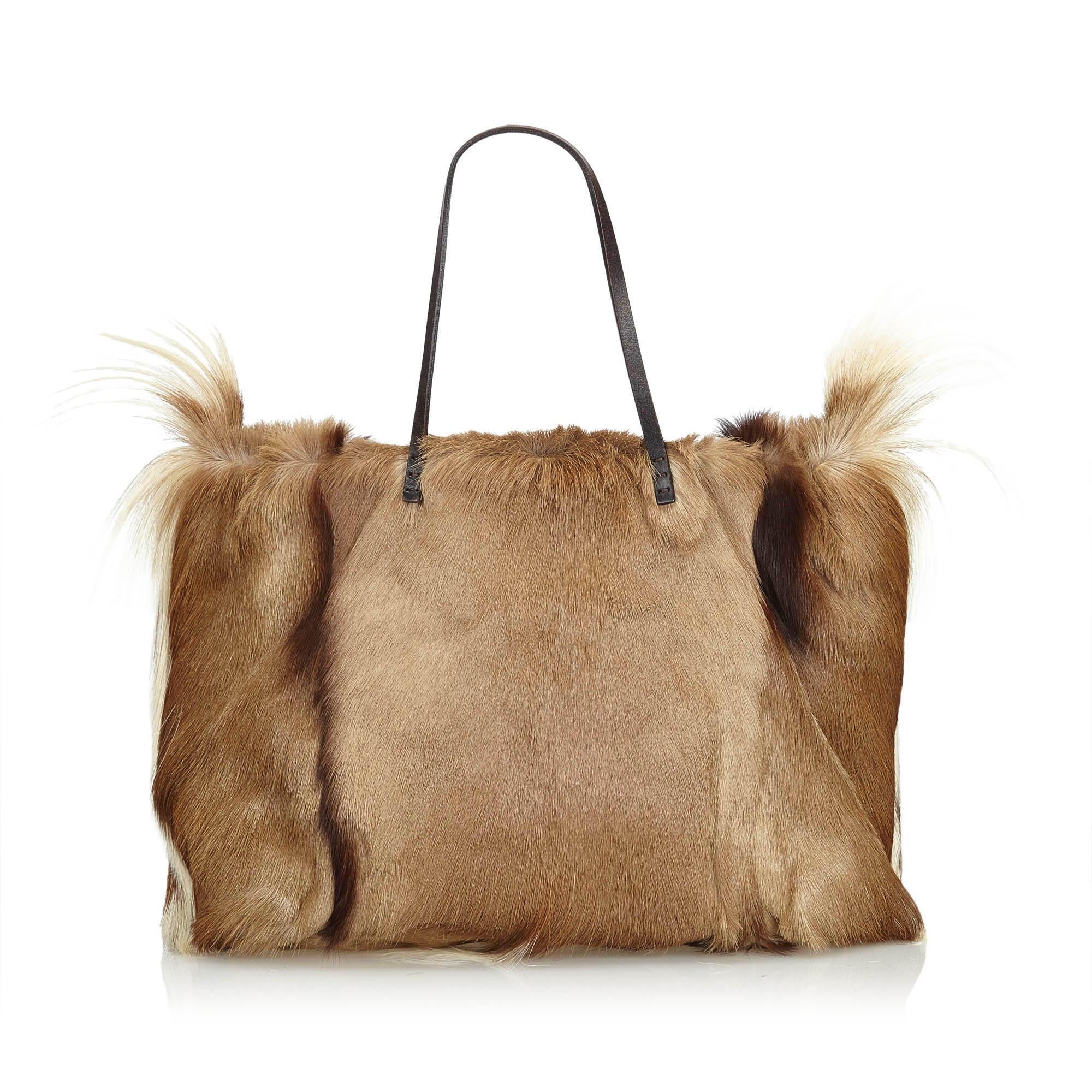 Fendi Brown Fur Tote Bag In Good Condition For Sale In Orlando, FL