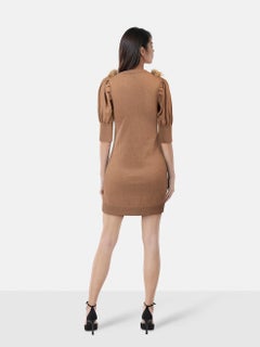 Fendi Brown Fur Trim Neckline Mini Dress Size XS