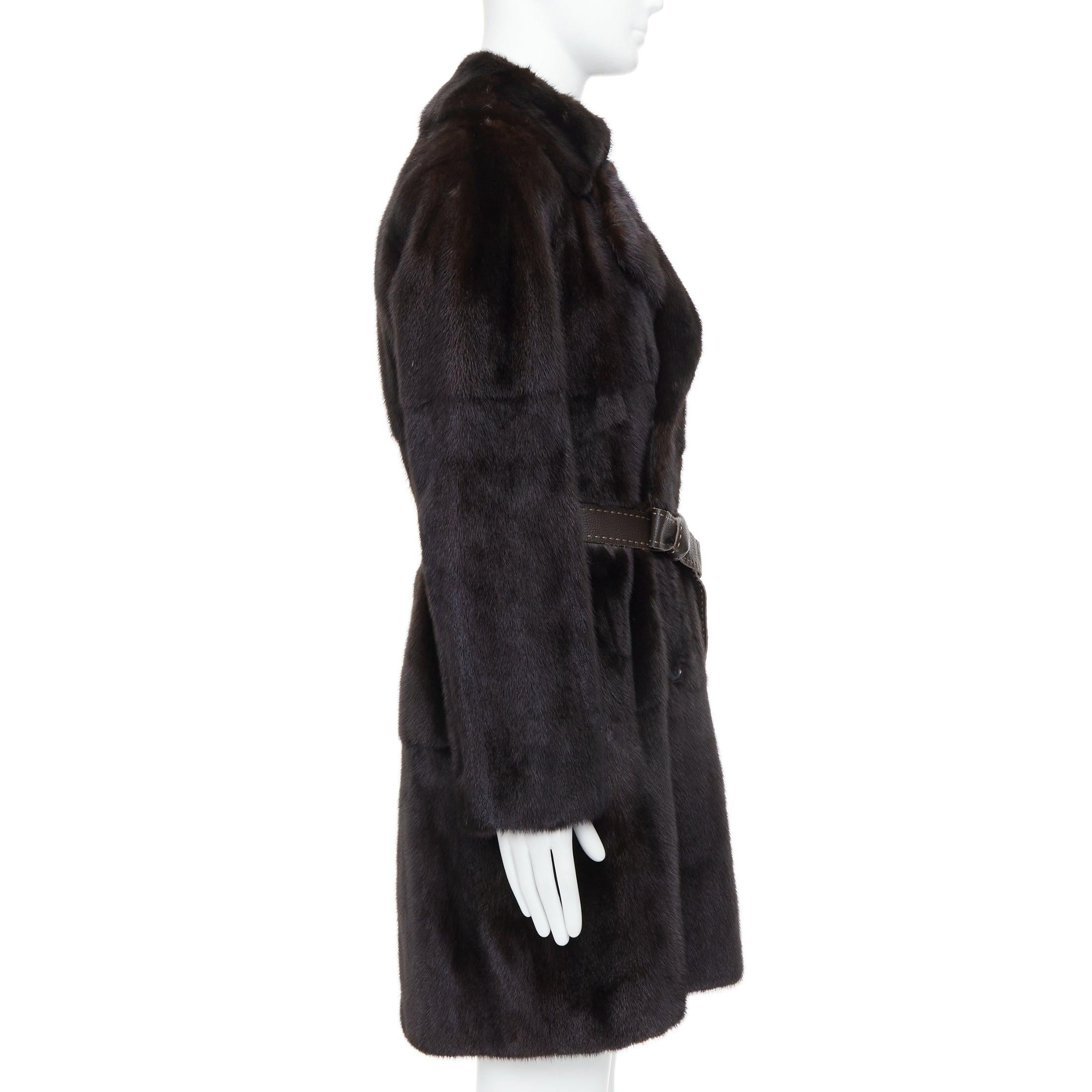 Fendi cappotto marrone in vera pelliccia Selleria doppiopetto con cintura IT48 M In condizioni ottime in vendita a Hong Kong, NT