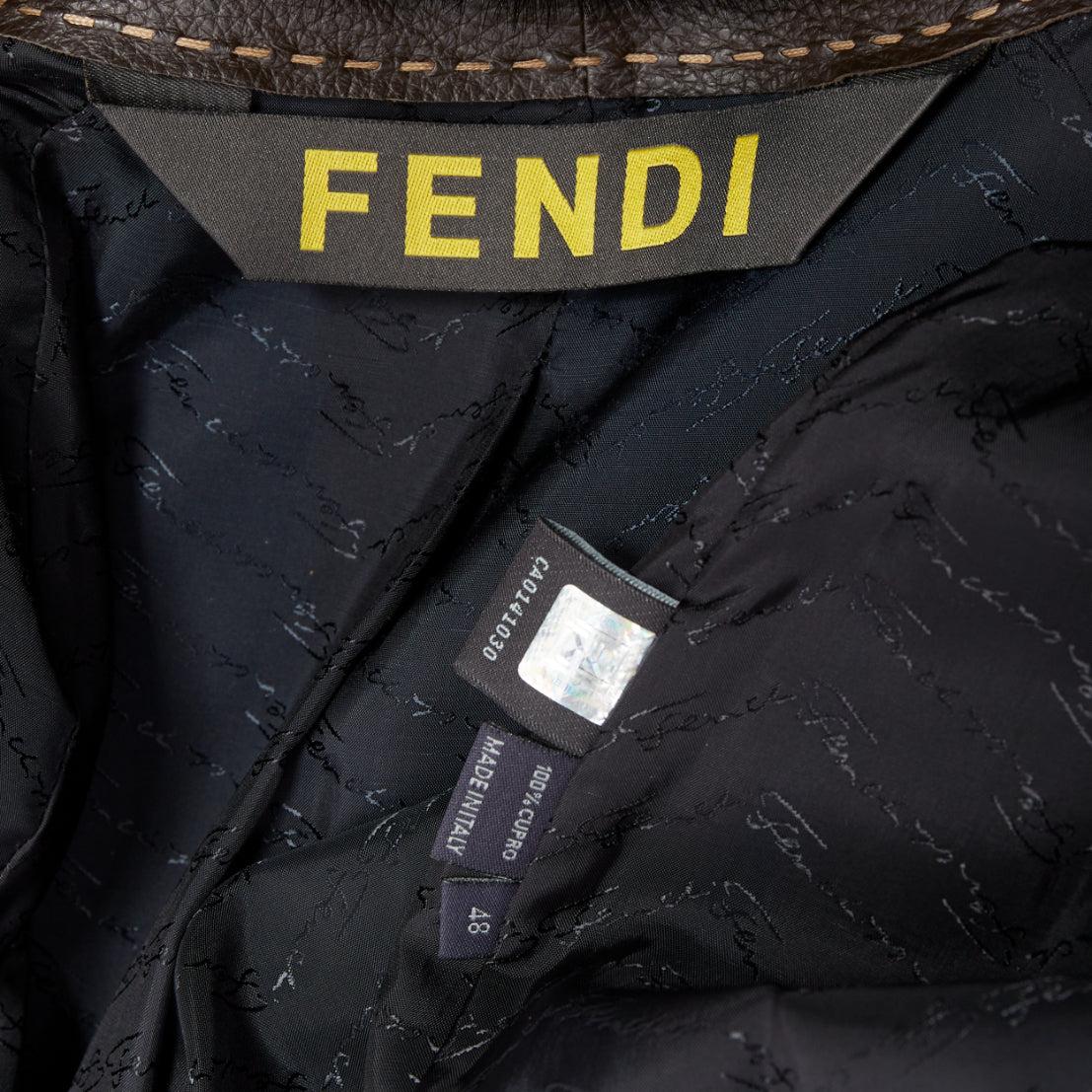 Fendi cappotto marrone in vera pelliccia Selleria doppiopetto con cintura IT48 M in vendita 3
