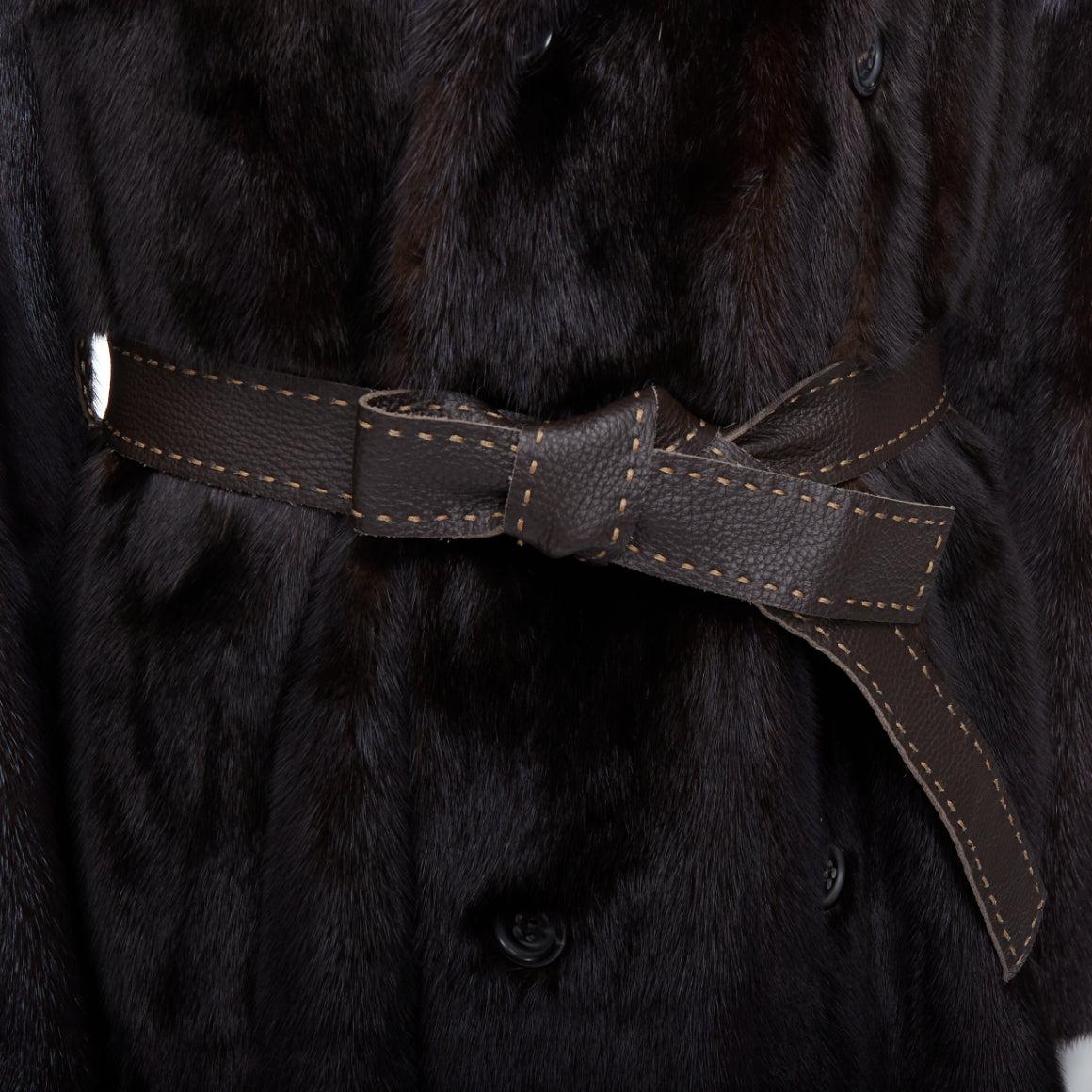 Fendi cappotto marrone in vera pelliccia Selleria doppiopetto con cintura IT48 M in vendita 4