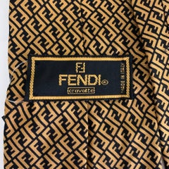 FENDI Brown Gold Logo Silk Tie