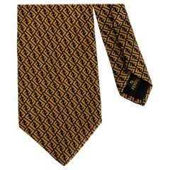 FENDI Brown Gold Logo Silk Tie