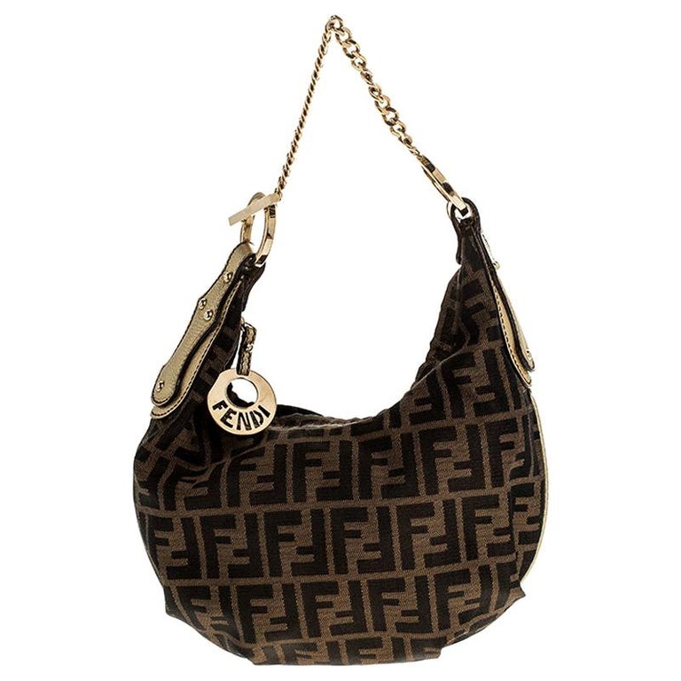Fendi Brown/Gold Zucca Canvas and Leather Chef Chain Link Hobo For Sale ...