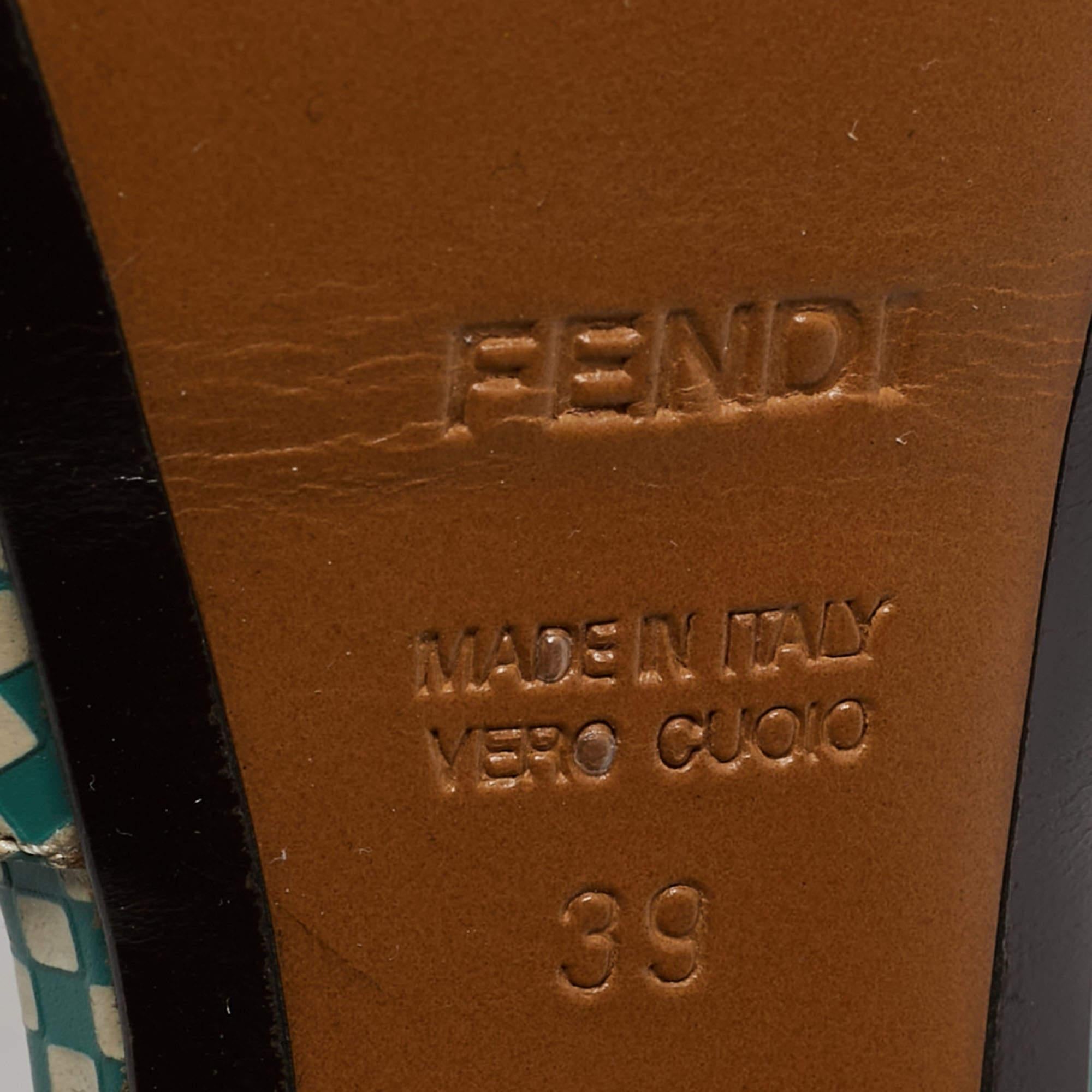 Fendi Brown/Green Checkered Leather Platform Ankle Strap Sandals Size 39 4