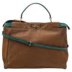 Fendi Brown/Green Leather Large Peekaboo Top Handle Bag