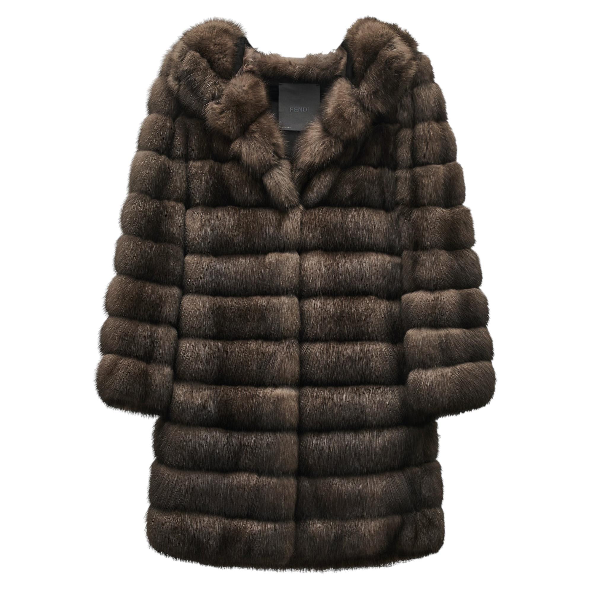 Fendi Brown Hooded Fur Coat