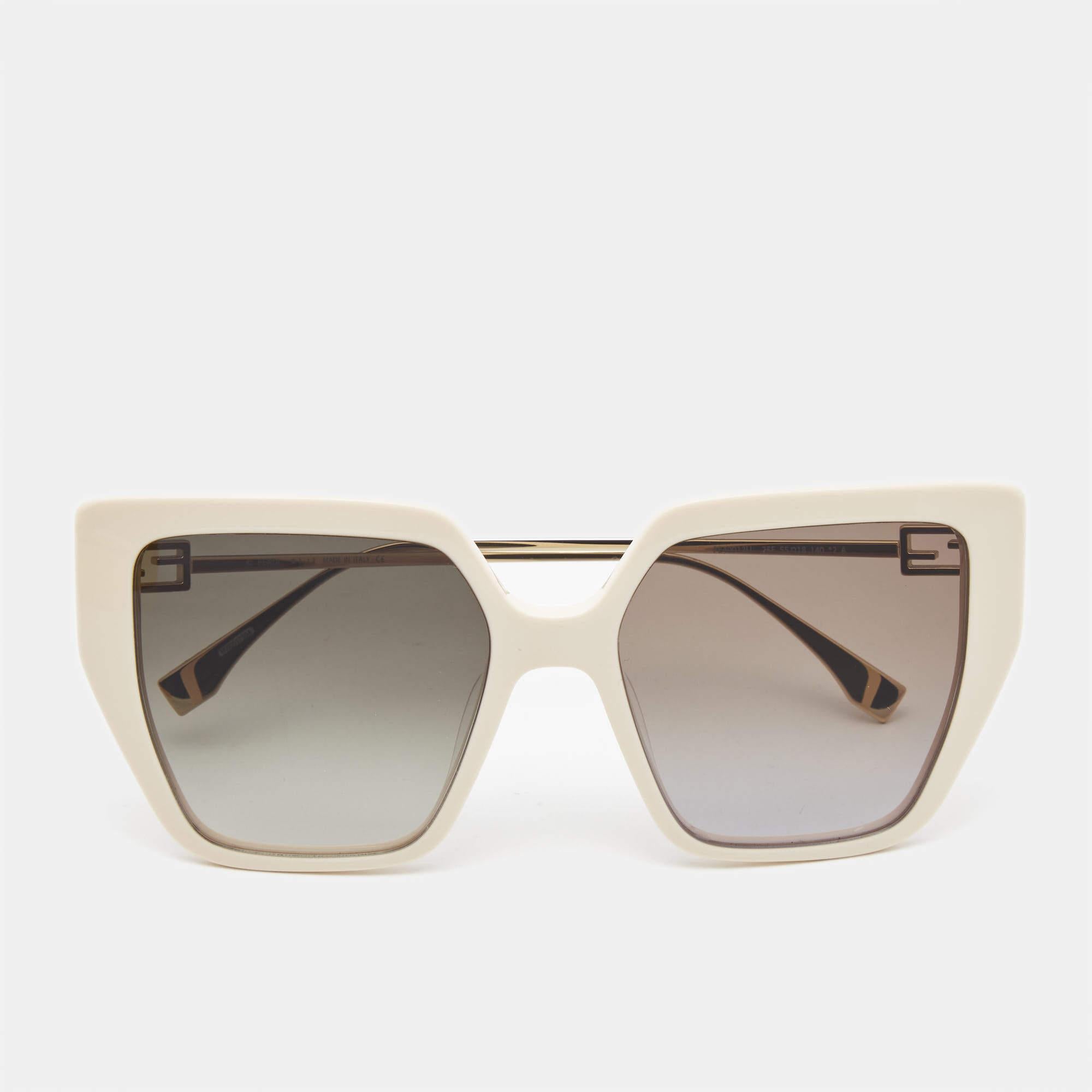 Fendi Brown/Ivory Gradient FE40012U Baguette Oversized Sunglasses In Excellent Condition In Dubai, Al Qouz 2