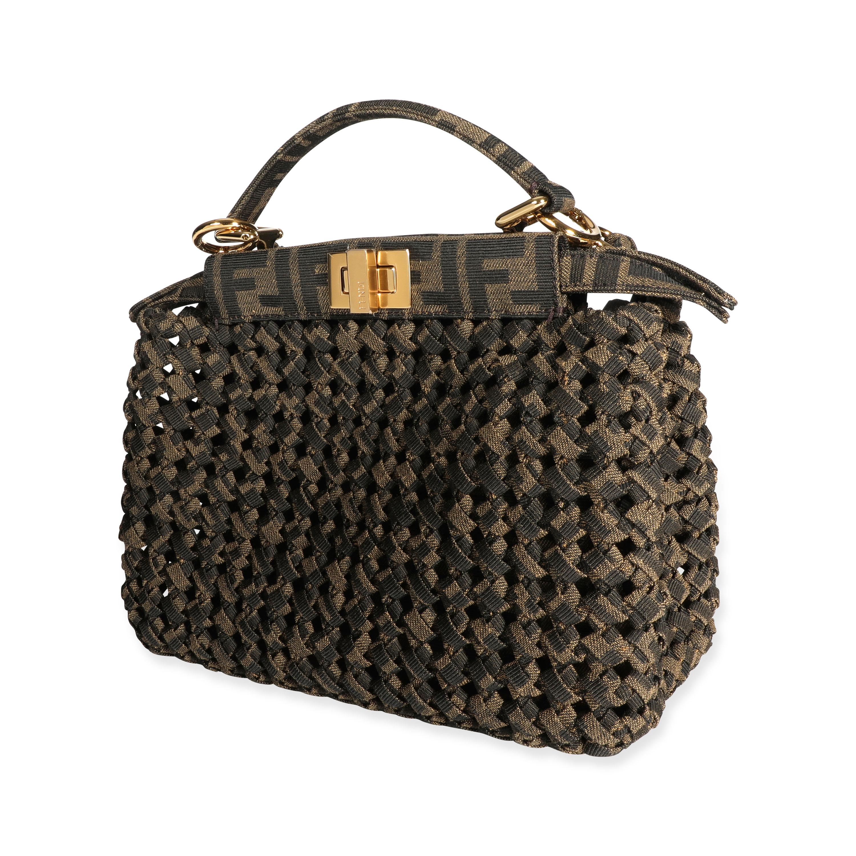 Mini bolso Peekaboo icónico de Fendi en jacquard marrón entrelazado en Excelente Estado en New York, NY