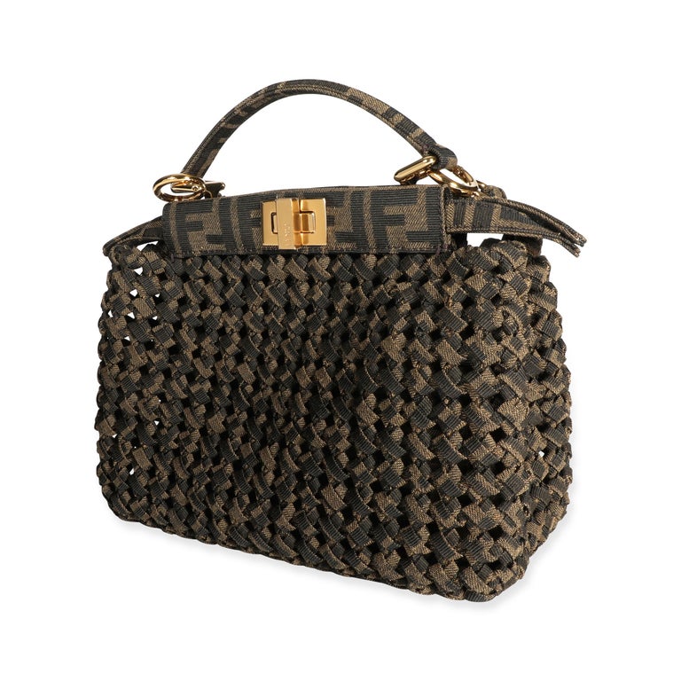 Fendi Brown Jacquard Interlace Iconic Peekaboo Mini Bag For Sale at ...
