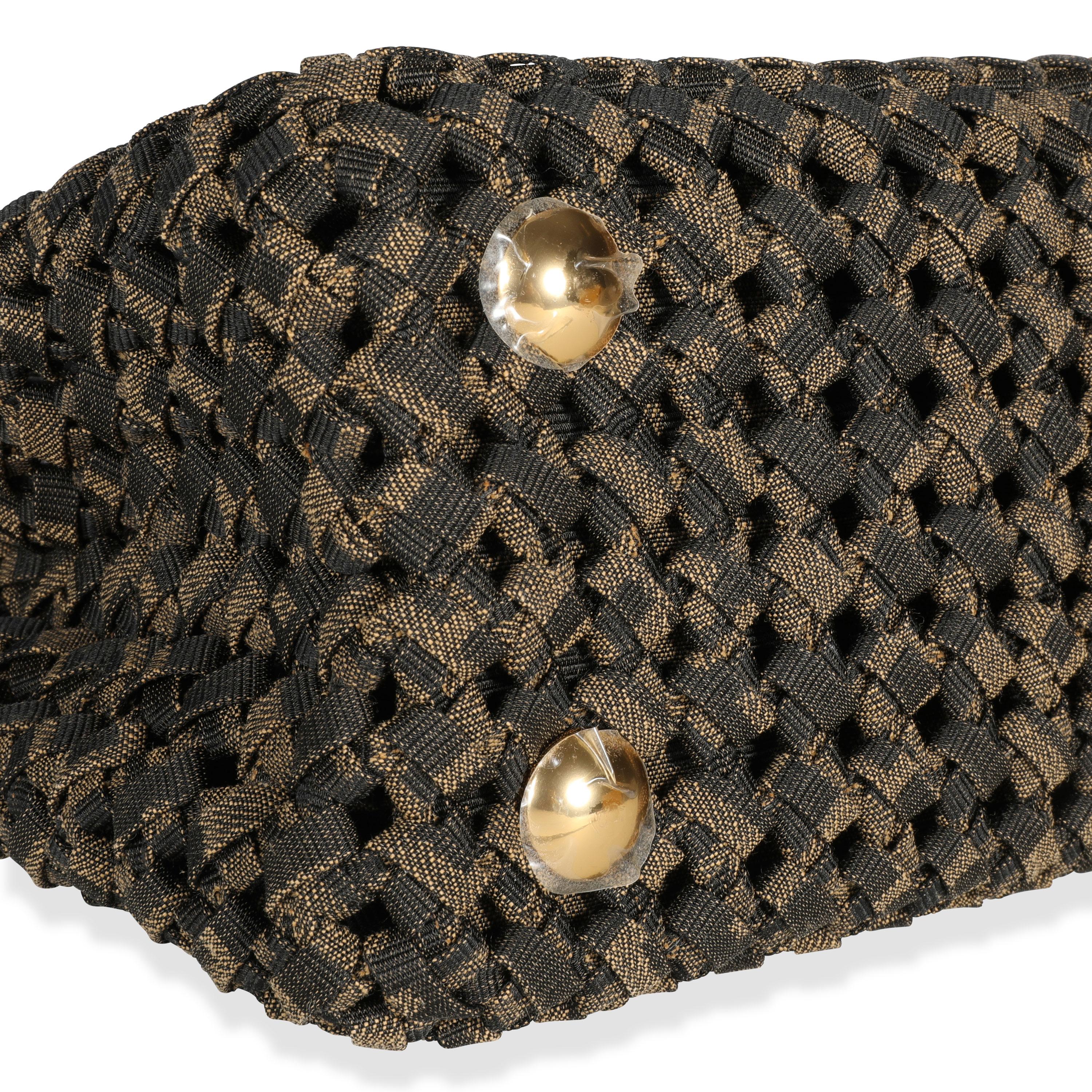 Fendi Brown Jacquard Interlace Iconic Peekaboo Mini Bag In Excellent Condition In New York, NY
