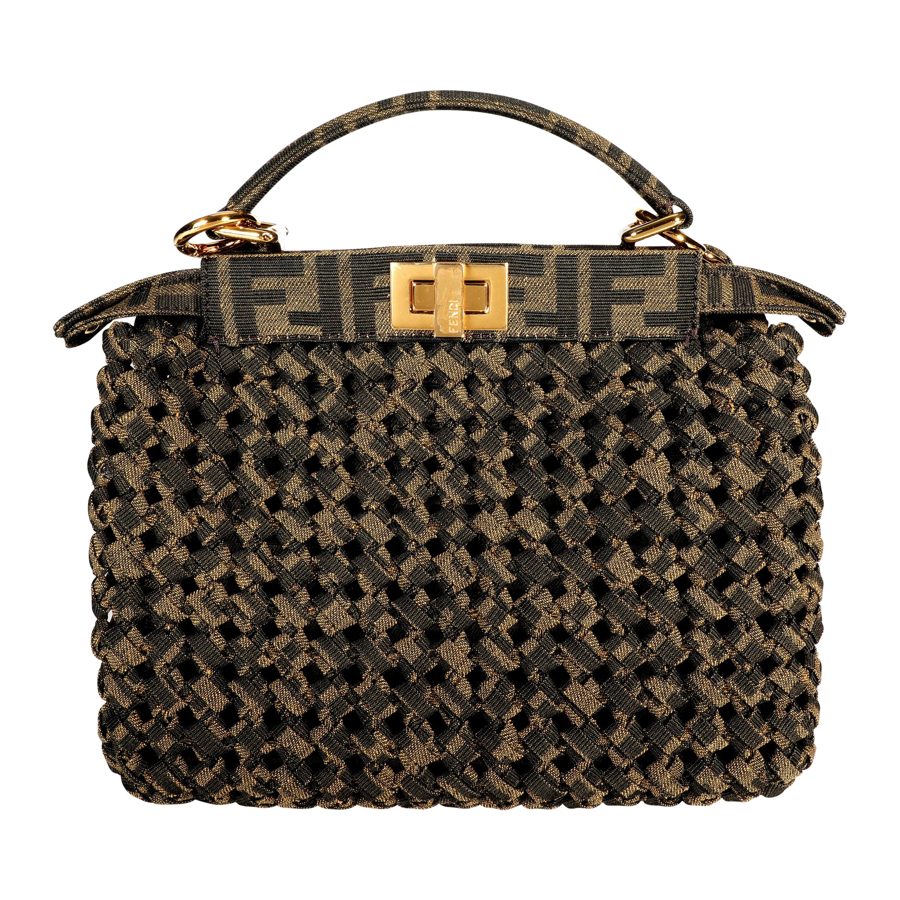 Fendi Brown Jacquard Interlace Iconic Peekaboo Mini Bag